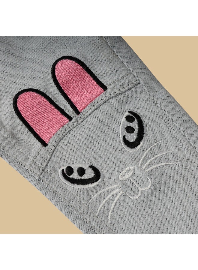 MARWAN Girls Cotton Stretch Long Pants with Embroidered Bunny Design & Adjustable Waist - Image 5